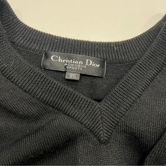 VINTAGE CHRISTIAN DIOR black houndstooth v neck pullover sweater monsieur - Picture 7 of 9